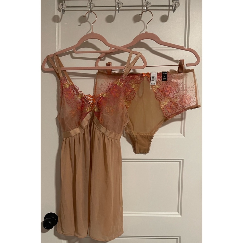 Torrid Rose Dust Lace Babydoll Lingerie Set w/ Panty NWT SZ 0 (12) - Picture 4 of 14